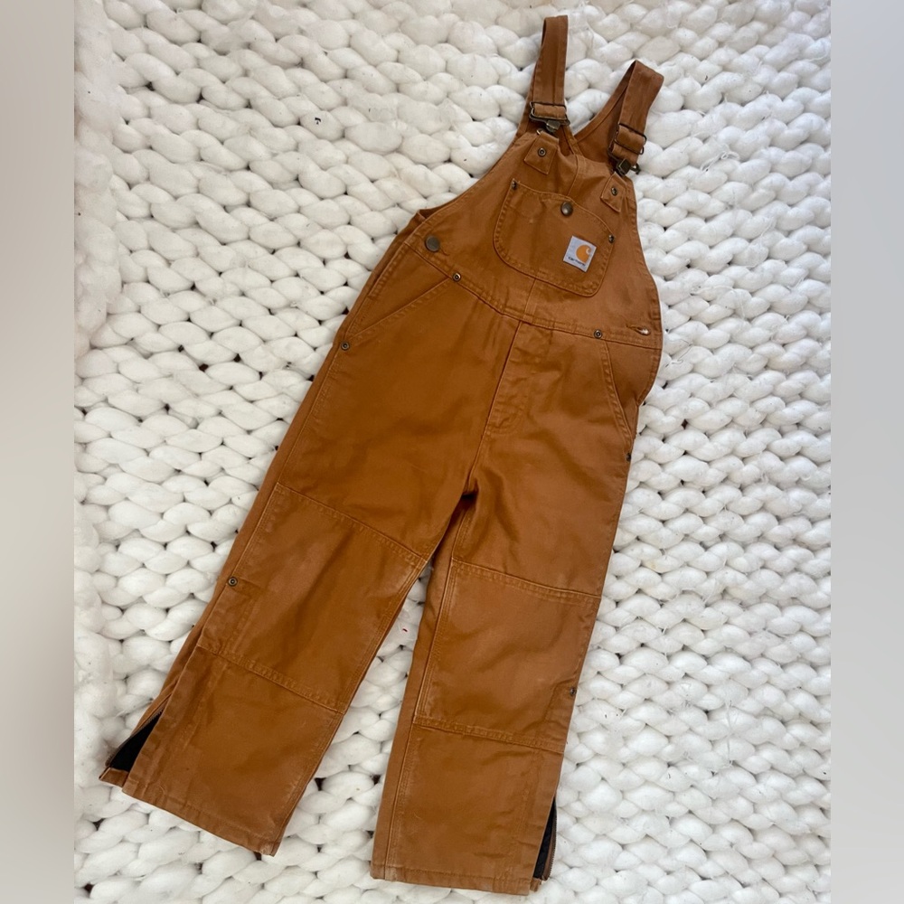 Carhartt Kids Tan/Brown Duck Bib Lined Overalls - Picture 4 of 6